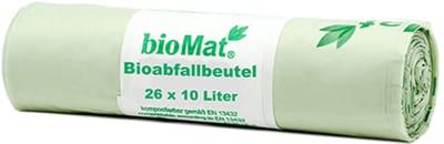 36x 26 bioMat Compost zakken op zetmeelbasis 10 l 50 cm x 42 cm mit Tragegriff 14 my