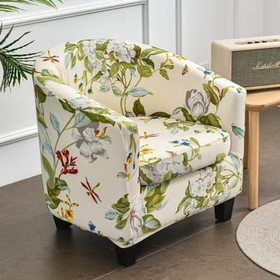 Bloemenprint Clubbankhoes Spandex Fauteuilhoezen Kuipstoelhoes voor Woonkamer Bankhoes met Zitkussenhoezen beige