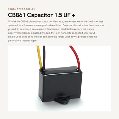 Dailygoods - CBB61 Capacitor - 1.5 UF + 2.5 UF - Betrouwbaar voor plafondventilators - Zwart - Capaciteit 1.5 Microfarad - Geschikt voor 250V AC - Com...