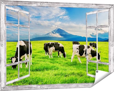 Gards Tuinposter Doorkijk Koeien in de Wei - 120x80 cm - Tuindoek - Tuindecoratie - Wanddecoratie buiten - Tuinschilderij
