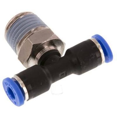 4mm x R1/4'' inline T-stuk Messing/PA 66 Insteekfitting Buitendraad Draaibaar NBR [2 Stuks]