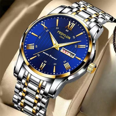 Nieuw Volautomatisch Niet-mechanisch Herenhorloge Heren Zakelijk Veelzijdig Waterdicht Stalen Quartz Horloge minimum blue