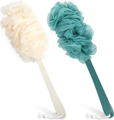 2 Stuks Douche Rugborstel met Lange Steel - Lichaamsborstel & Scrunchie voor Douche