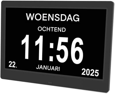 GELLDG Digitale klok - 8-inch groot display - Stekker - Datumweergave - 12 herinneringen - 3 beltonen - 10 volumeniveaus - Automatische zomer- en zomertijd - Digitale wekker - Geschikt voor slaapkamers en woonkamers, zwart