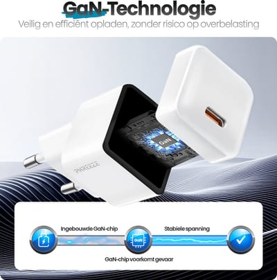 65w usb C adapter - snellader - met lange usb C kabel - 2 meter - oplaadstekker met usb C poort - voor telefoon, tablet en laptop - Wit