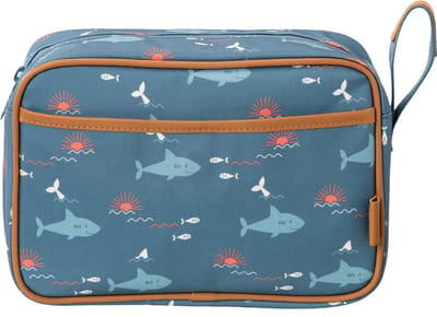 Fresk Toilettas voor Kinderen Jongens - Met rits & draaglus – Reistas met dubbel vak – Organizer – 24 x 17 x 7 cm - Blauw - Shark