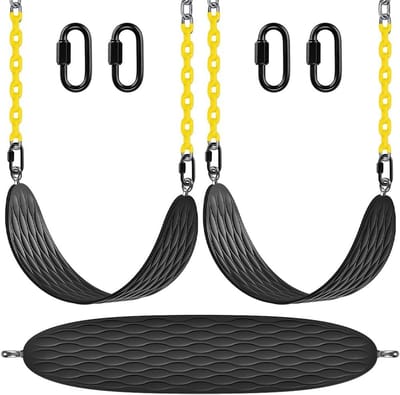 2 Pack Schommelzitje voor Binnen en Buiten, Comfortabele Tuin Speeltuin Schommel met 1.8M Metalen Ketting en Karabijnhaak, Tot 600lbs, Zwart