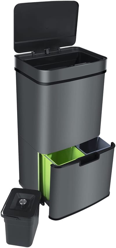Dailygoods- Vuilnisbak Automatisch - 72 Liter - 4 Compartimenten - Roestvrij Staal - Afvalscheiding - Hoogwaardige Kunststoffen - Afvalemmer