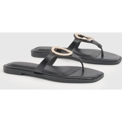 boohoo Dames Slippers Met Hardware Detail En Cut-out | Zwart | Maat: 37