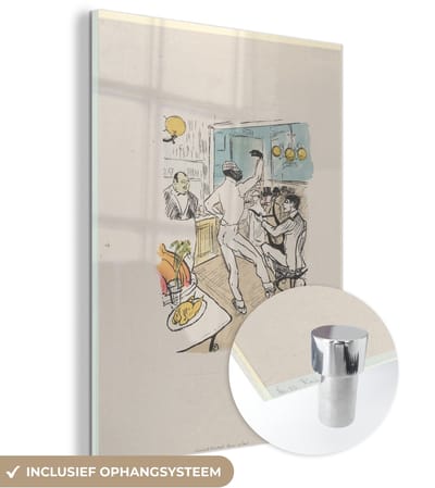 ® Glasschilderij 120x160 cm - Schilderij acrylglas - Chocolat Dancing in the Achille Bar - Schilderij van Henri de Toulouse-Lautrec - Foto op glas - Muurdecoratie woonkamer - Wanddecoratie slaapkamer - Schilderijen