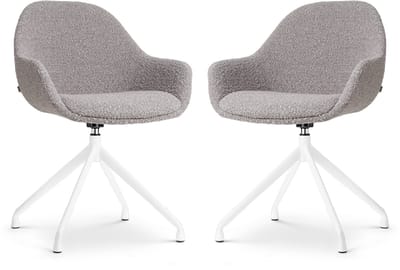 Nolon Nola-Mae Eetkamerstoelen Set van 2 Bouclé Taupe - Draaibaar - met Armleuning - Stof - Wit Onderstel - Design - Comfortabel