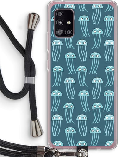 Case Company® - Hoesje met koord geschikt voor Samsung Galaxy A51 5G hoesje met Koord - Kwallie - Telefoonhoesje met Zwart Koord - Bescherming aan alle Kanten en Over de Schermrand