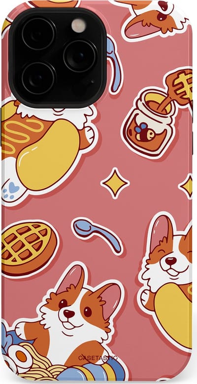 Casetastic Hoesje Geschikt voor Apple iPhone 13 Pro Magsafe - Stijlvolle Beschermende Duo-layer Case - Corgi snacks