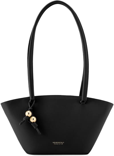 SEIDENFELT MANUFAKTUR Leren shopper Arvaja Midi Tulip Shopper Black zwart