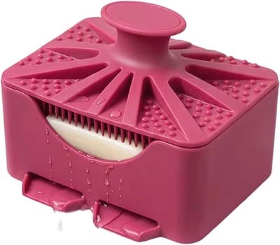 Reisetui met borstel - 2-in-1 bakje - Douche en reiniging - Lekvrij en afwaterend - 14x10x9 cm - Heet roze