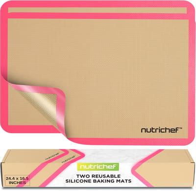 NutriChef Siliconen Bakmatten – Set van 2 antiaanbak bakmatten – Geschikt voor grote bakplaten 62 x 42 cm– Oven-, vriezer- en vaatwasserbestendig – Roze