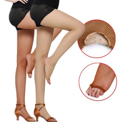 2 paren Professionele Latijns-Amerikaanse Dans Panty's Dames Sexy Visnet Panty Latijns-Amerikaanse Dans Leggings Elastisch Slank Open Teen Mesh Sokken One Size beige