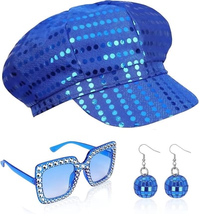 Disco Accessoires voor Feesten en Carnavals - 70s en 80s Kostuumaccessoires voor Vrouwen met Zonnebril, Hoed, Oorbellen en Ketting