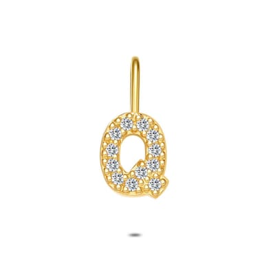 Twice As Nice Hanger in 18kt verguld zilver, letter Q met steentjes