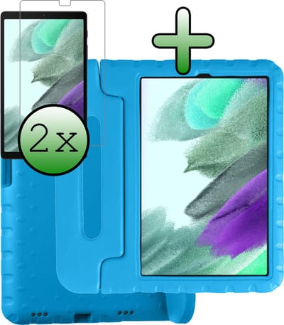 Hoesje Geschikt voor Samsung Galaxy Tab A7 Lite - Met 2x Screenprotector - Kinderhoes Shockproof Bumper - Kidsproof Case - Tablet Hoes - Kinder Hoes Cover - Blauw