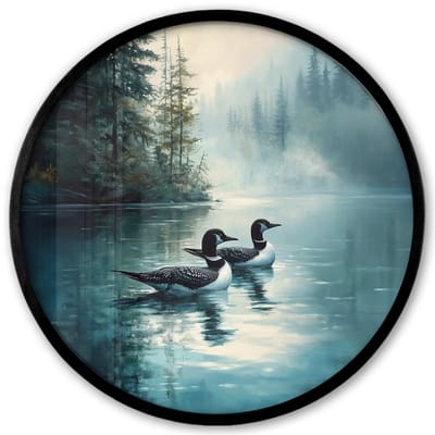 Poster in lijst Rond - Fotolijst 40x40 cm - Posters - Bos - Water - Eenden - Mistig - Ronde posterlijst zwart - Decoratie - Wanddecoratie woonkamer - Muurdecoratie slaapkamer