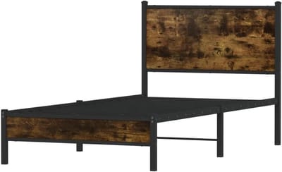 Bedframe met hoofdbord - Ledikant metaal - Slaapkamer inrichten - Robuust stalen frame - 90x190 cm - Gerookt eiken