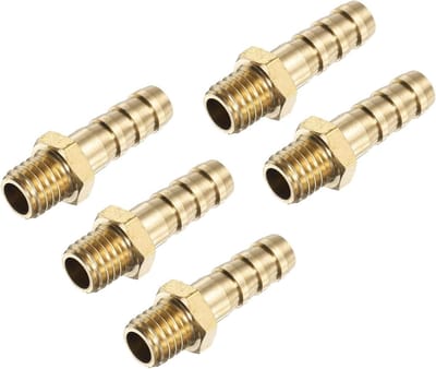 Ronte - Messing slangfittingen M8-1.25 naar Barb - Set van 5 stuks - Voor water, brandstof, lucht - Geschikt voor slang ID 6 mm - Buisfitting adapter connector