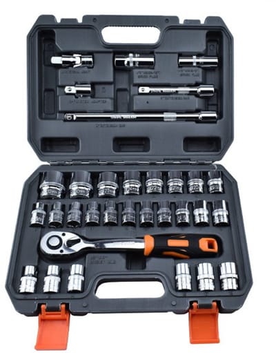 Doppenset met Ratelsleutel – Professionele 1/4” & 1/2” Doppen – Inclusief Verlengstukken en Opbergkoffer – Voor Auto, Motor & Kluswerk