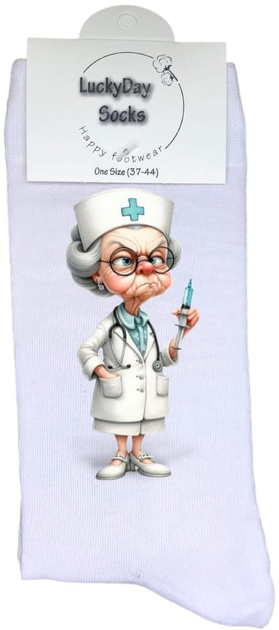 LuckyDay Socks - Zuster sokken - Grappige Cadeaus voor Dames en Heren - Verjaardags cadeau vrouw en man - Vrolijke sokken - Valentijns cadeau - Grappige sokken - Leuke sokken - Leuke dames en heren sokken - Maat 37-44