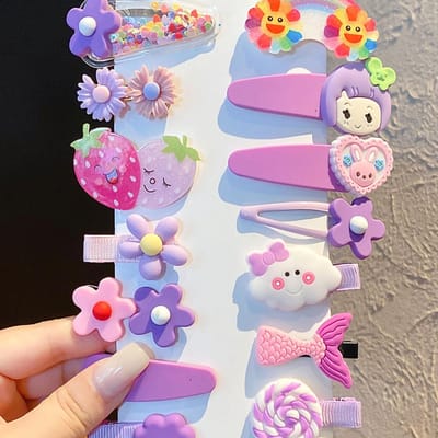 14 stuks Set Haarspeld Schattig Kleurrijk Prinses Bloem Fruit Cartoon Patroon Kinder Haarclip Voor Meisjes Paars white