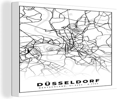 Canvas Schilderij Düsseldorf - Kaart - Stadskaart - Plattegrond - 30x20 cm - Wanddecoratie