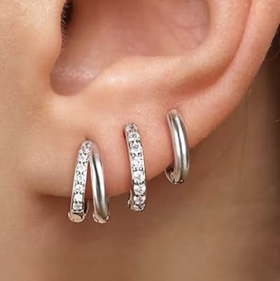 Oorbellen Set - 3 stuks - Kleur: Zilver - Luxe Oorbellen - Incl. Cadeauverpakking - Oorhangers / Oorring / Oorknopjes - Hoge Kwaliteit RVS - Stainless Steel / Roestvrijstaal - Verkleurt Niet - Oorbellen Set - Oorbellen Vrouwen / Dames
