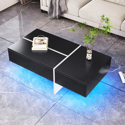 STILVORA Salontafel - Hoogglans Met App-Bedienbare LED En 3 Laden - Sfeerverlichting Voor Woonkamer - Spaanplaat - 100x50x34,5 cm - Zwart