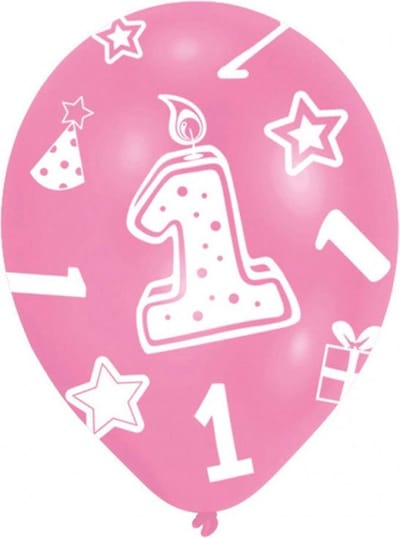 Amscan Ballonnen 1 Jaar Roze 6 Stuks 28 Cm