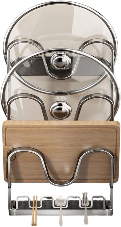 Opbergrek Pannendeksels - Dekselhouder Keuken - Keuken Organiseren - Roestvrij Koolstofstaal - 14 x 19 x 14 cm - Grijs
