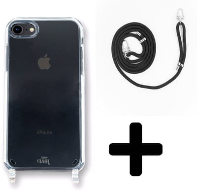 xoxo Wildhearts siliconen hoesje - Geschikt voor iPhone 7/8/SE - Telefoonhoesje - Hoesje met koord - telefoonkoord - Transparant hoesje - Zwarte koord