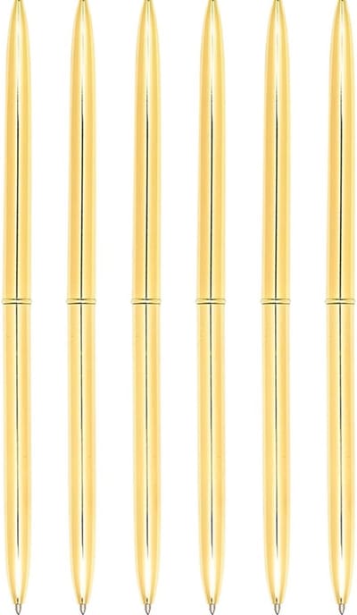 6 stuks metalen balpennen met draaibare punt, blauwe inkt, lichtgewicht en robuust, perfect voor school, kantoor en als cadeau, goudkleurig design