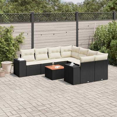 vidaXL - 9-delige - Loungeset - met - kussens - poly - rattan - zwart