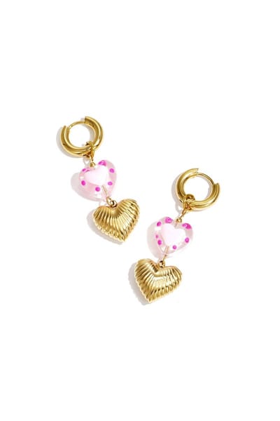 Oorringen met hangers in hart vorm Roze
