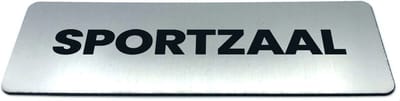 Deurbordje met Tekst sportzaal - Formaat 150 mm x 50 mm x 1,6 mm - Incl. plakstrip | Geborstelde RVS-look toplaag | Gratis Verzending | Decoporta