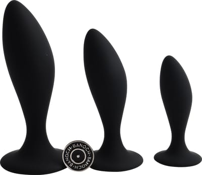 Banoch | Buttplug set Curvzz - zwart glad Siliconen | Zuignap