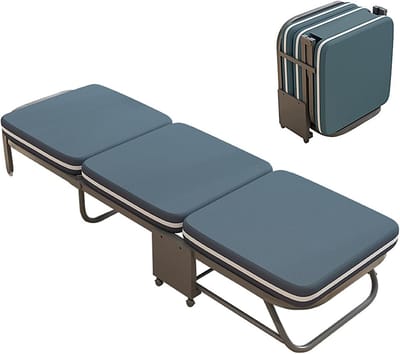 Vouwbed Metaal - Extra Bed - Logeren Thuis - Verstelbare Hoofdsteun - 180x95cm - Grijsblauw