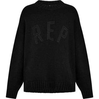 Represent Heren Gebreid Crew Neck Sweatshirt met Logo (Zwart)