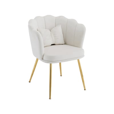 YEHTOKHOME Velvet Eetkamerstoel met armleuning, Bureaustoel, Make-upstoel, Ergonomisch, Fauteuil, Fluwelen stoel met bloemblad-rugleuning, Vergulde metalen poten, Vlinderkussens, Beige