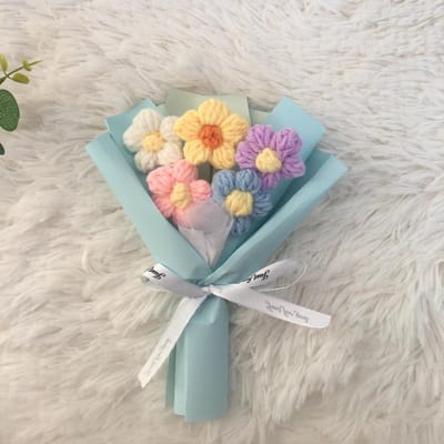 Jolies fleurs au crochet, mini bouquet de fleurs fait main, fleurs artificielles tissées au crochet, bouquets tricotés, cadeau de fête des mères