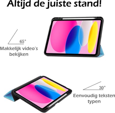Hoesje - Geschikt voor Apple iPad 10 (2022) - 10.9 inch - 10e Generatie - Met Screenprotector - Trifold Bookcase - Hard Cover Case - Met Uitsparing Geschikt voor Apple Pencil - Hardcover Book - Tablet Hoes - Lichtblauw
