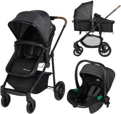 3-in-1 Kinderwagen Reiswieg en Autostoel i-Size, Lichtgewicht Duwfiets 0-4 Jaar
