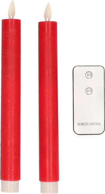 Anna's Collection LED Dinerkaarsen - 2x stuks - rood - 24 cm - kerstdecoratie - woondecoratie