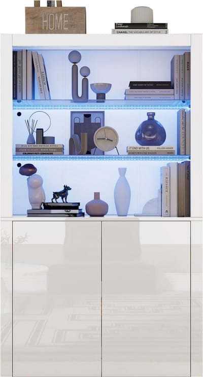 Zwarte hoogglans MDF en spaanplaat glazen kast 100x35x170 cm voor woonkamer opslag en presentatie