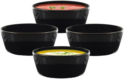 Home Deco Factory Soepkommen Kitchen Classics - zwart - 6x stuks - 14 x 7 cm - keramiek - soepkommetjes - serveerschaaltjes